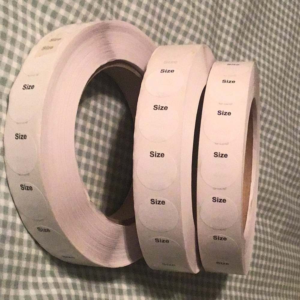 3/4” size stickers.  Multiple uses for organizing items too